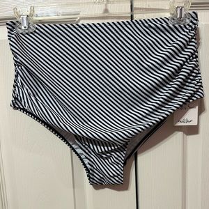 HAPPY SWIM Black & White Stripe High Waist Bikini Bottoms Tummy Control NWT XL